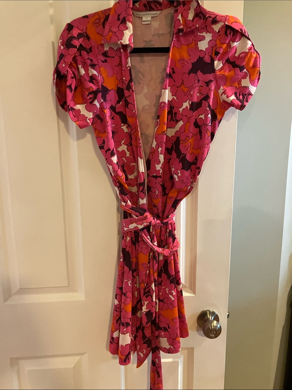 Diane Von Furstenberg Pink, Burgundy and Orange Floral WrapDress